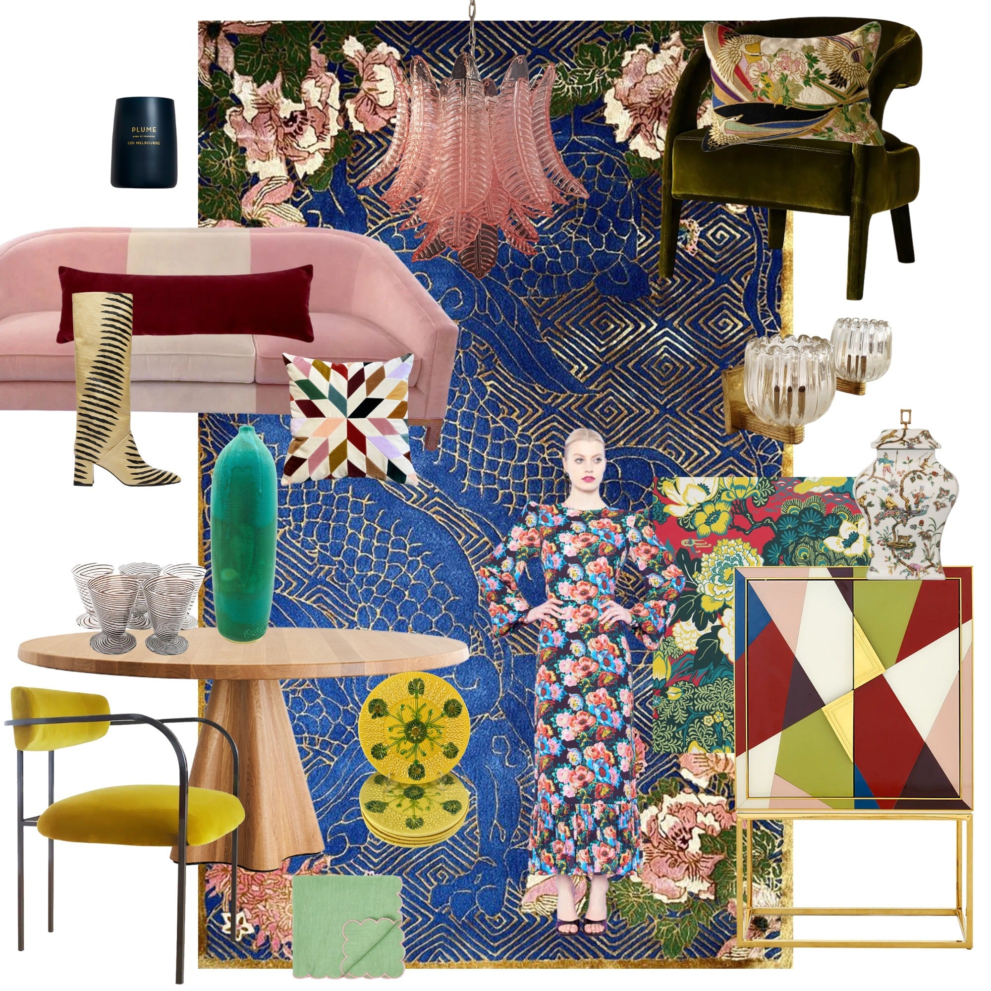 Our Mood Board with Dragon Florals Blue and Gold – Wendy Morrison