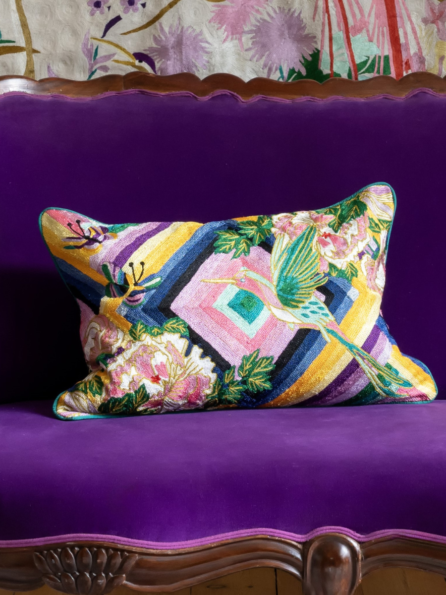 Joy Crewel Embroidery Wool & Viscose Cushion