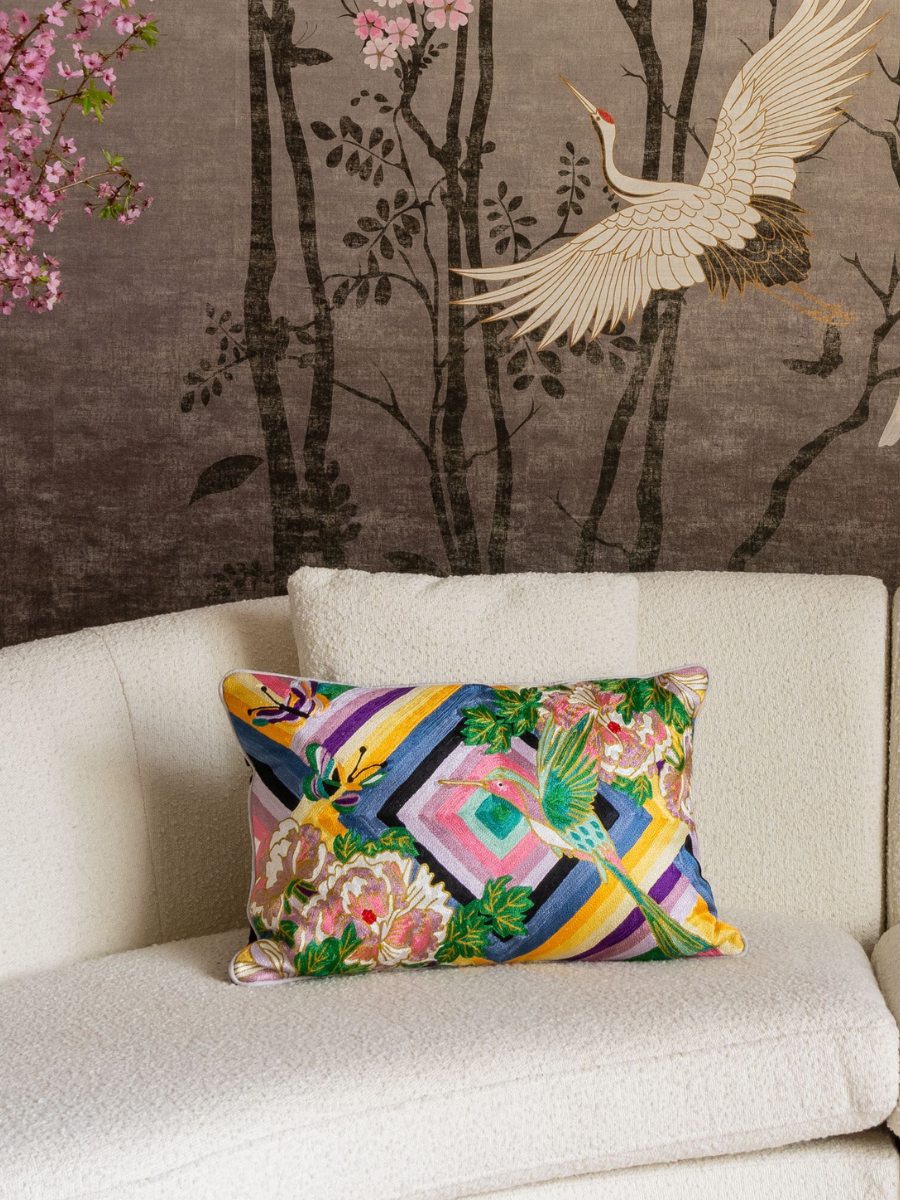 Joy Crewel Embroidery Wool & Viscose Cushion
