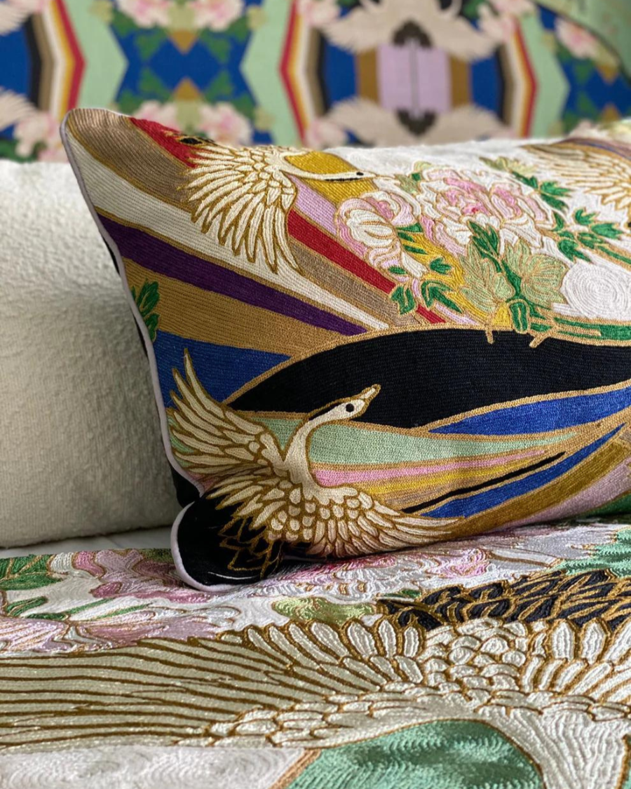 Arc en Ciel Crewel Embroidery Wool & Viscose Cushion