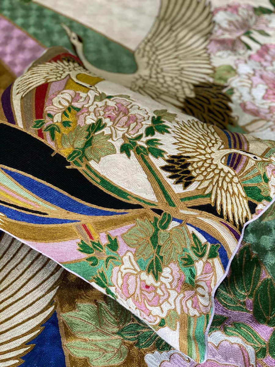 Arc en Ciel Crewel Embroidery Wool & Viscose Cushion