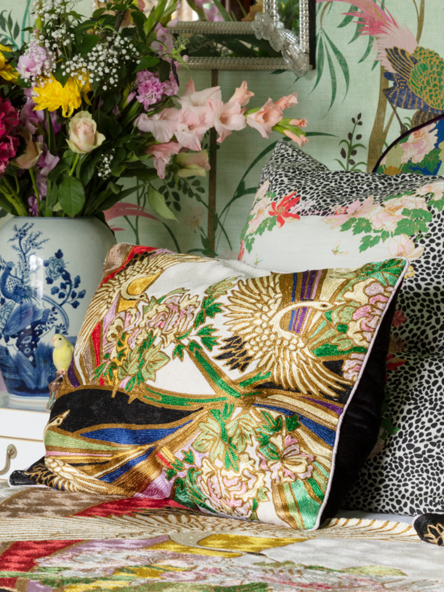 Arc en Ciel Crewel Embroidery Wool & Viscose Cushion