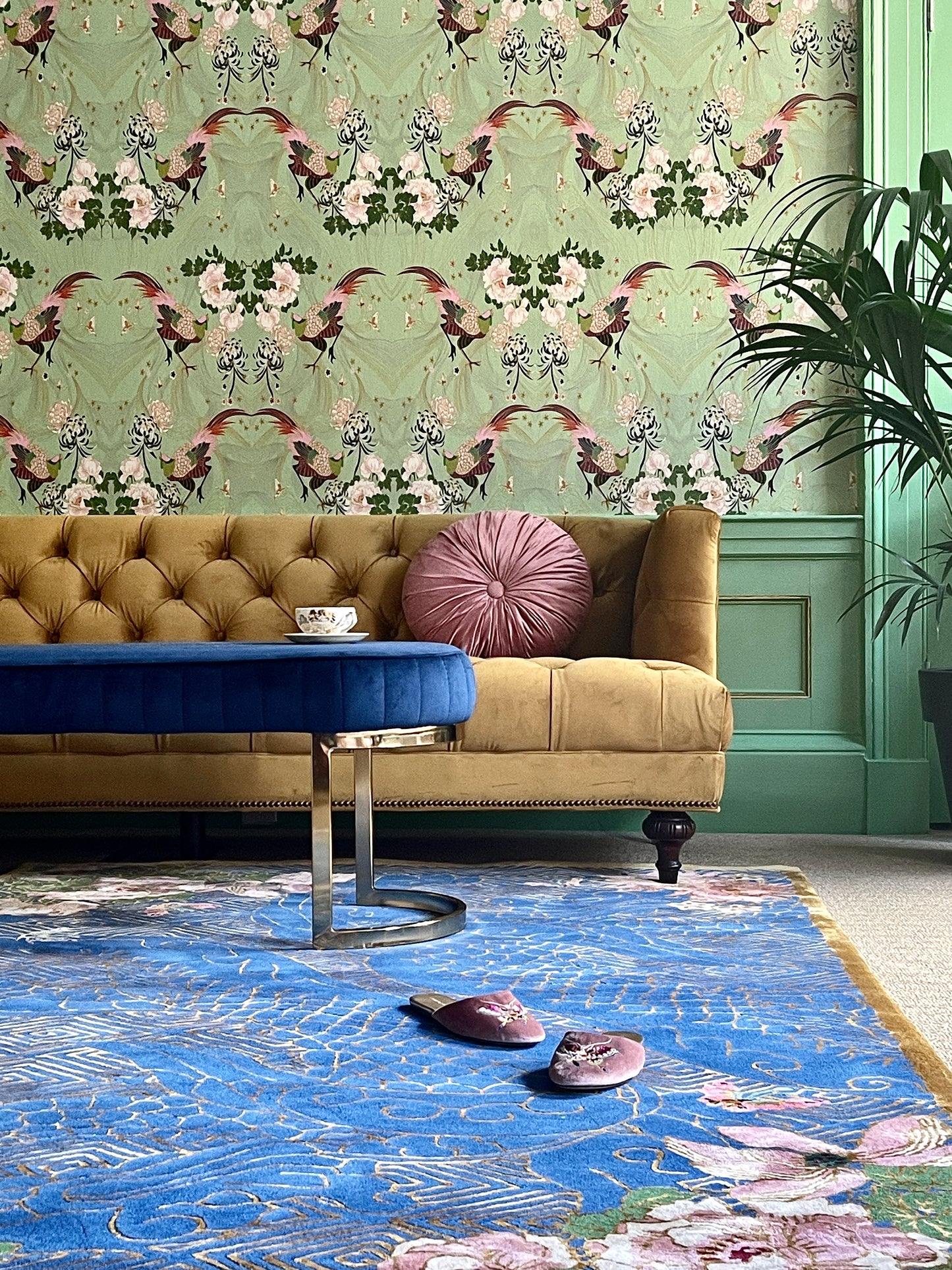 Dragon Florals Blue & Gold - Hand Tufted Rug