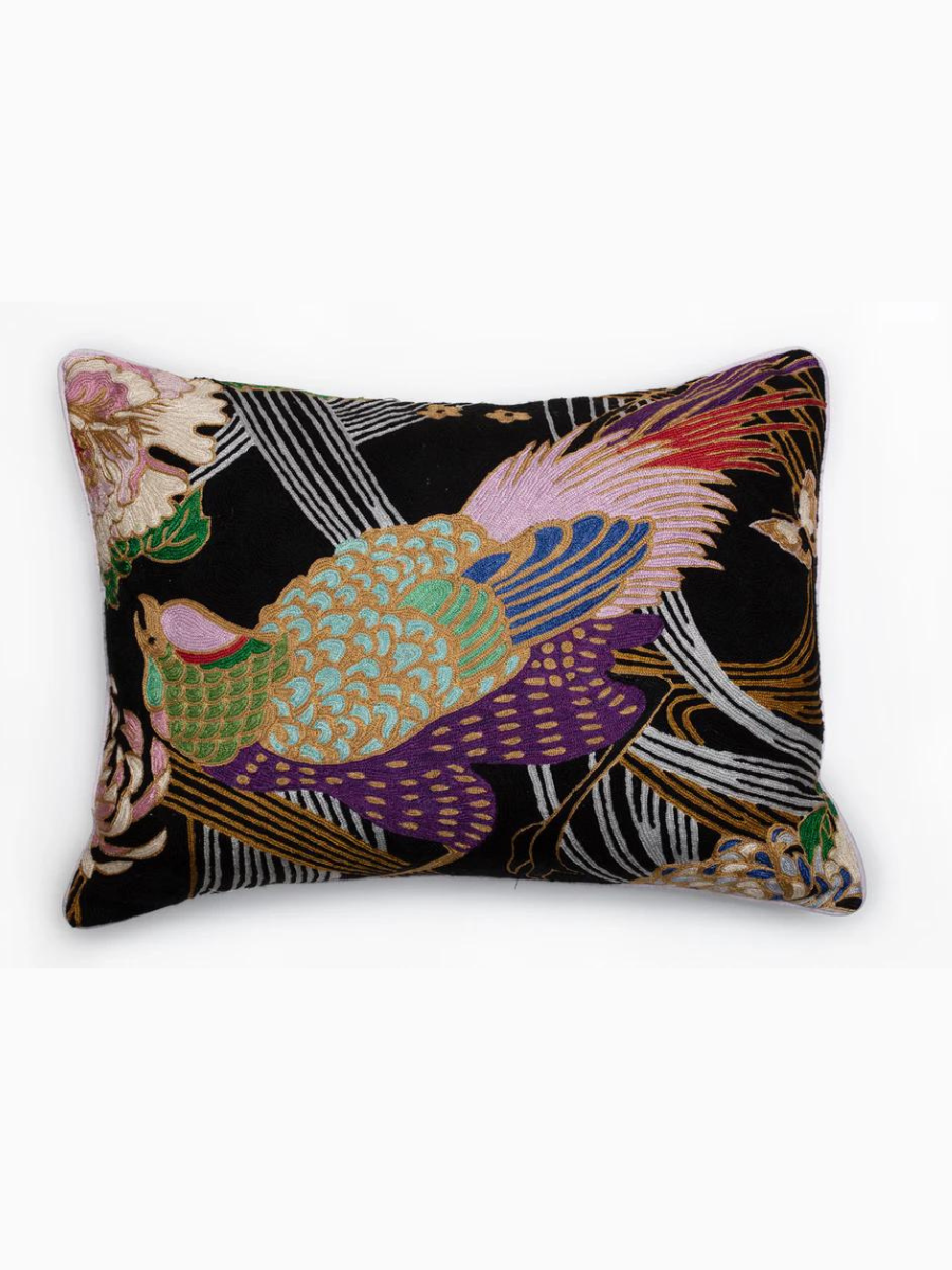 Phoenix Crewel Embroidery Wool & Viscose Cushion