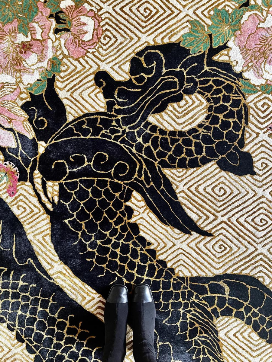 Dragon Florals Black & Gold - Hand Tufted Rug