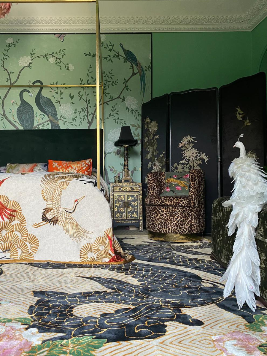 Dragon Florals Black & Gold - Hand Tufted Rug