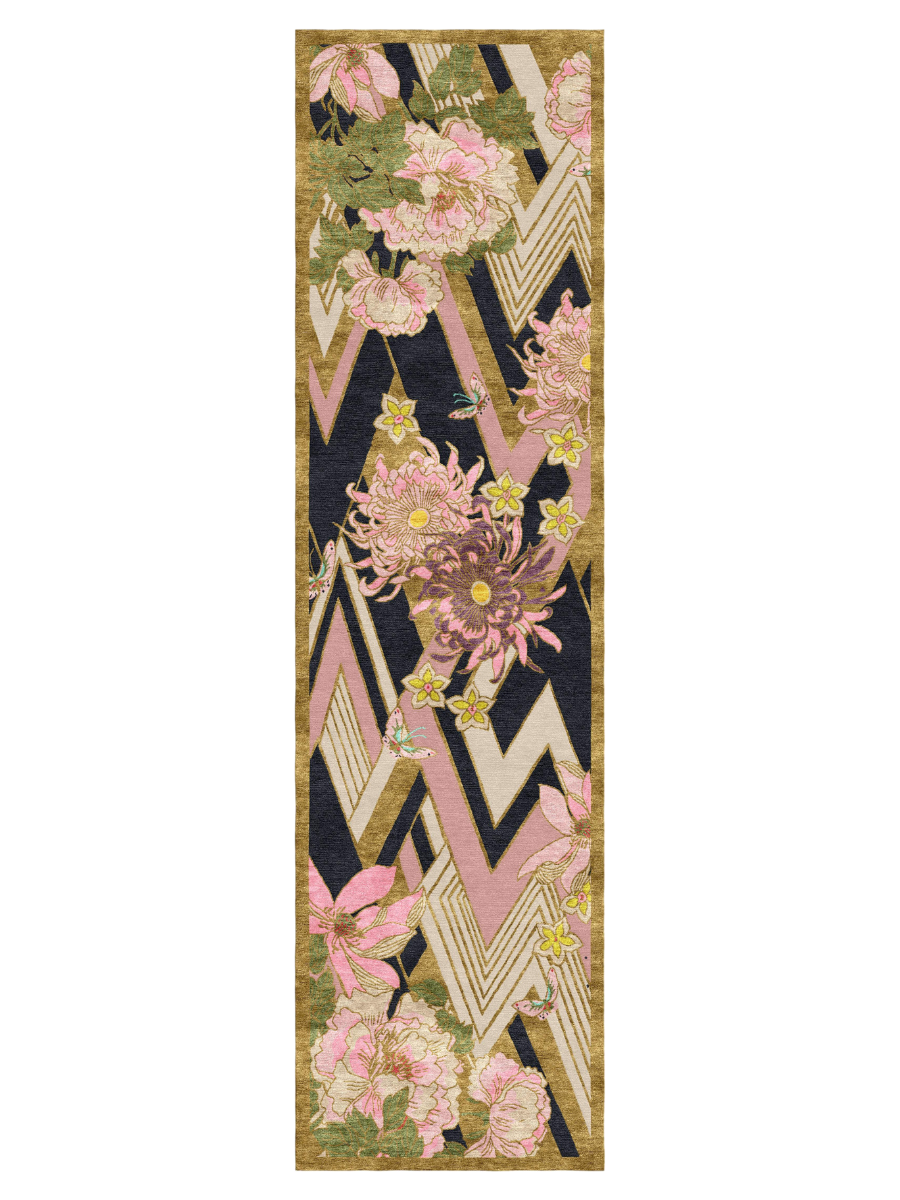 Herringbone Florals Pink & Gold - Hand Tufted Runner