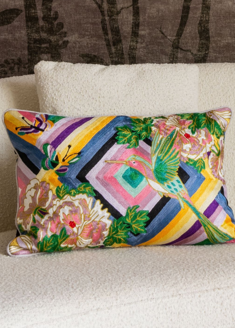 Joy Crewel Embroidery Wool & Viscose Cushion
