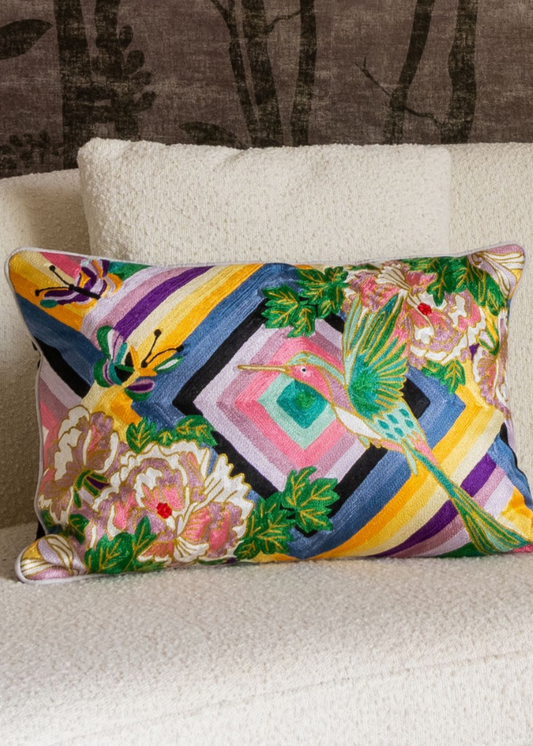 Joy Crewel Embroidery Wool & Viscose Cushion