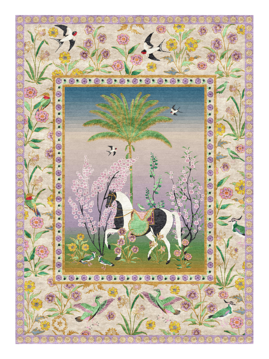A Mughal Painting - Hand Knotted Rug