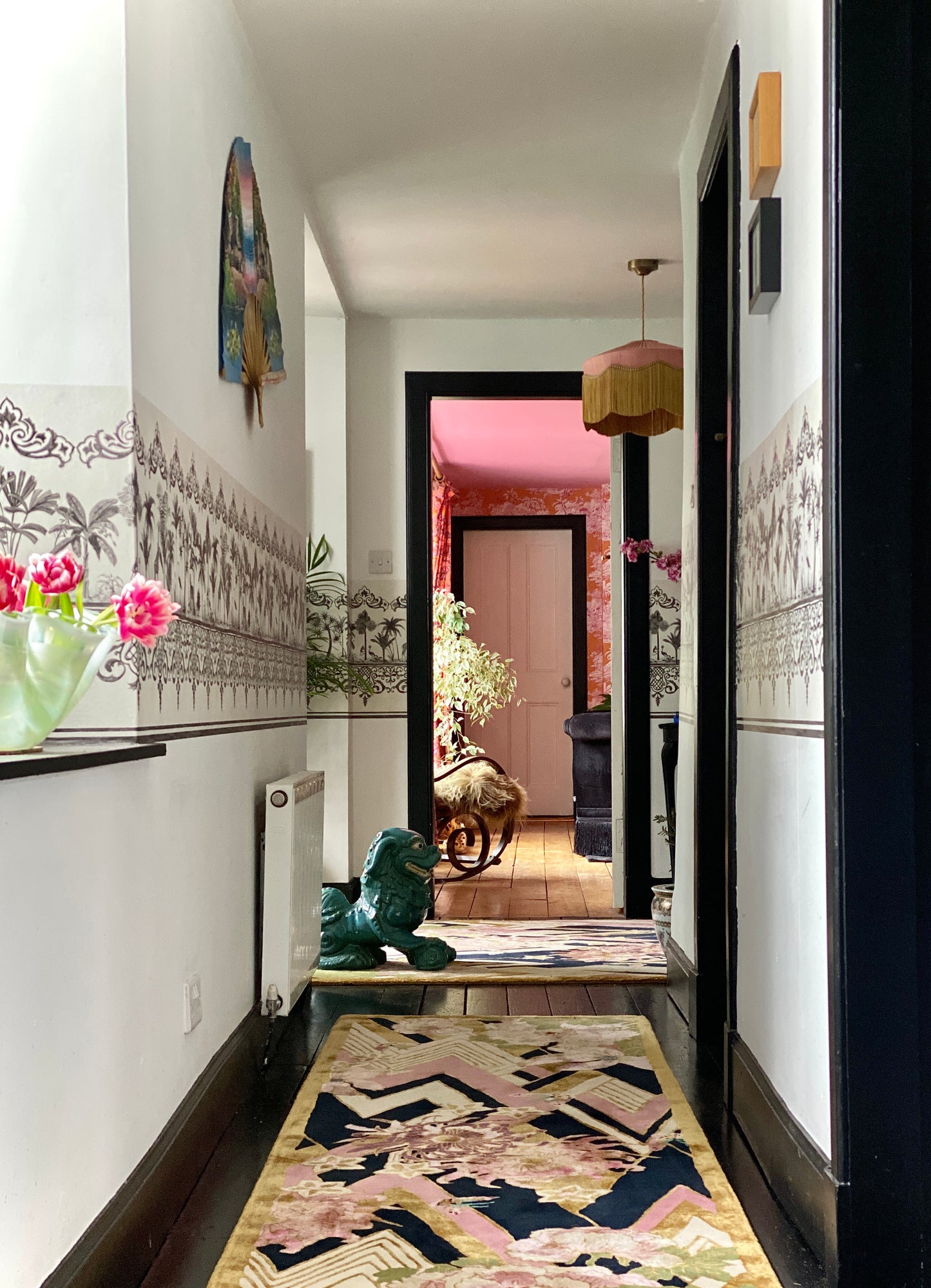 Herringbone Florals Pink & Gold - Hand Tufted Rug