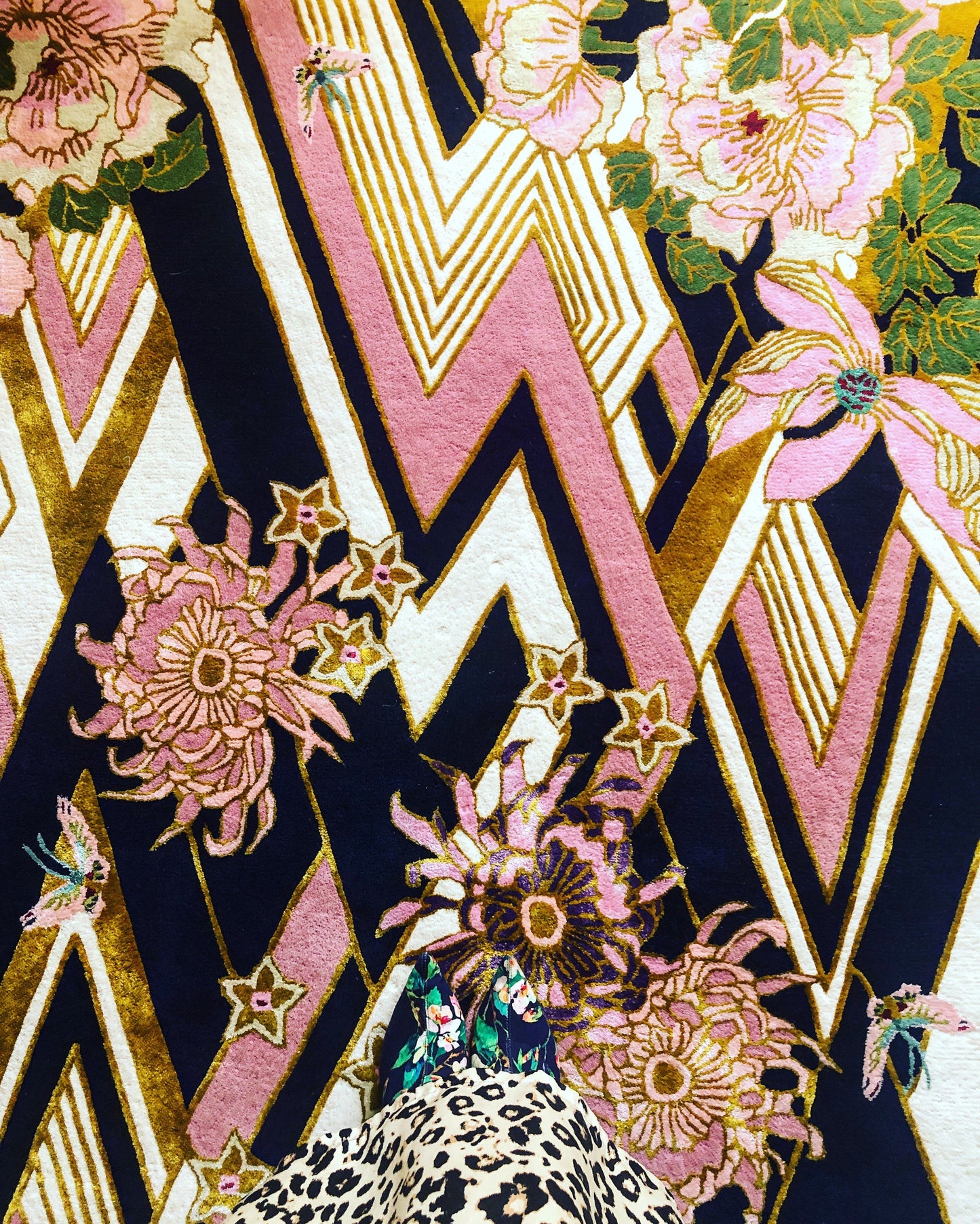 Herringbone Florals Pink & Gold - Hand Tufted Rug - Sample