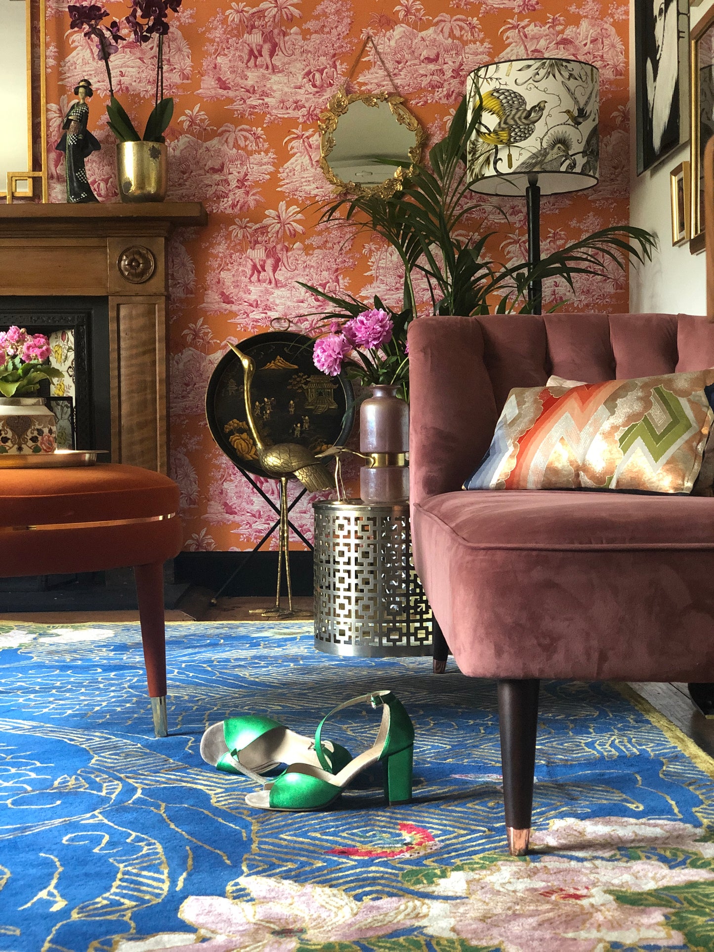 Dragon Florals Blue & Gold - Hand Tufted Rug