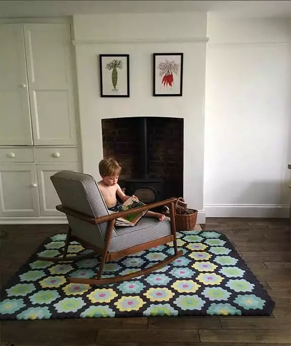 Our crochet rug creates a cool reading spot..