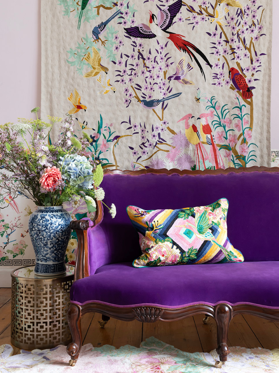 Joy Crewel Embroidery Wool & Viscose Cushion