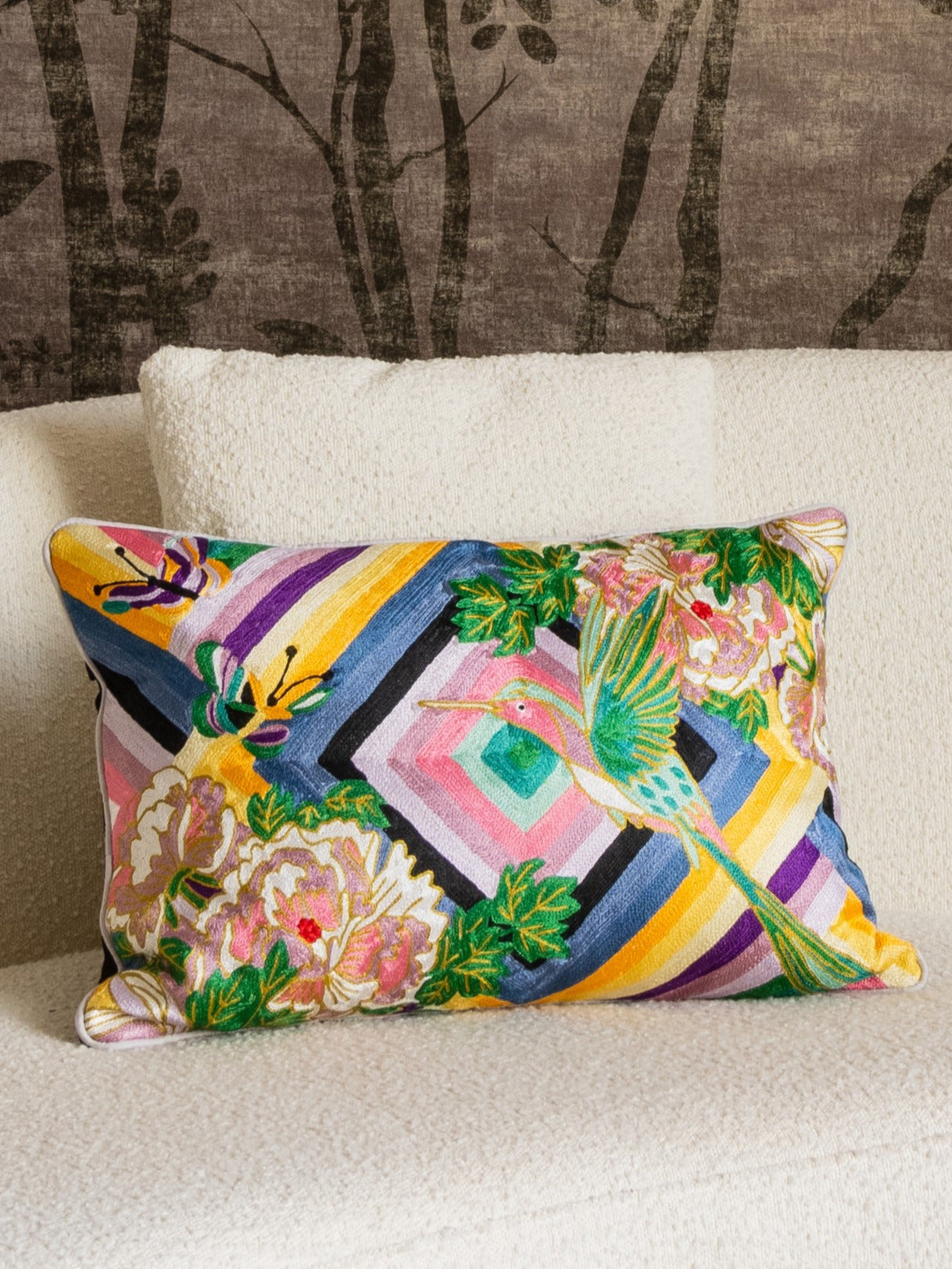 Joy Crewel Embroidery Wool & Viscose Cushion