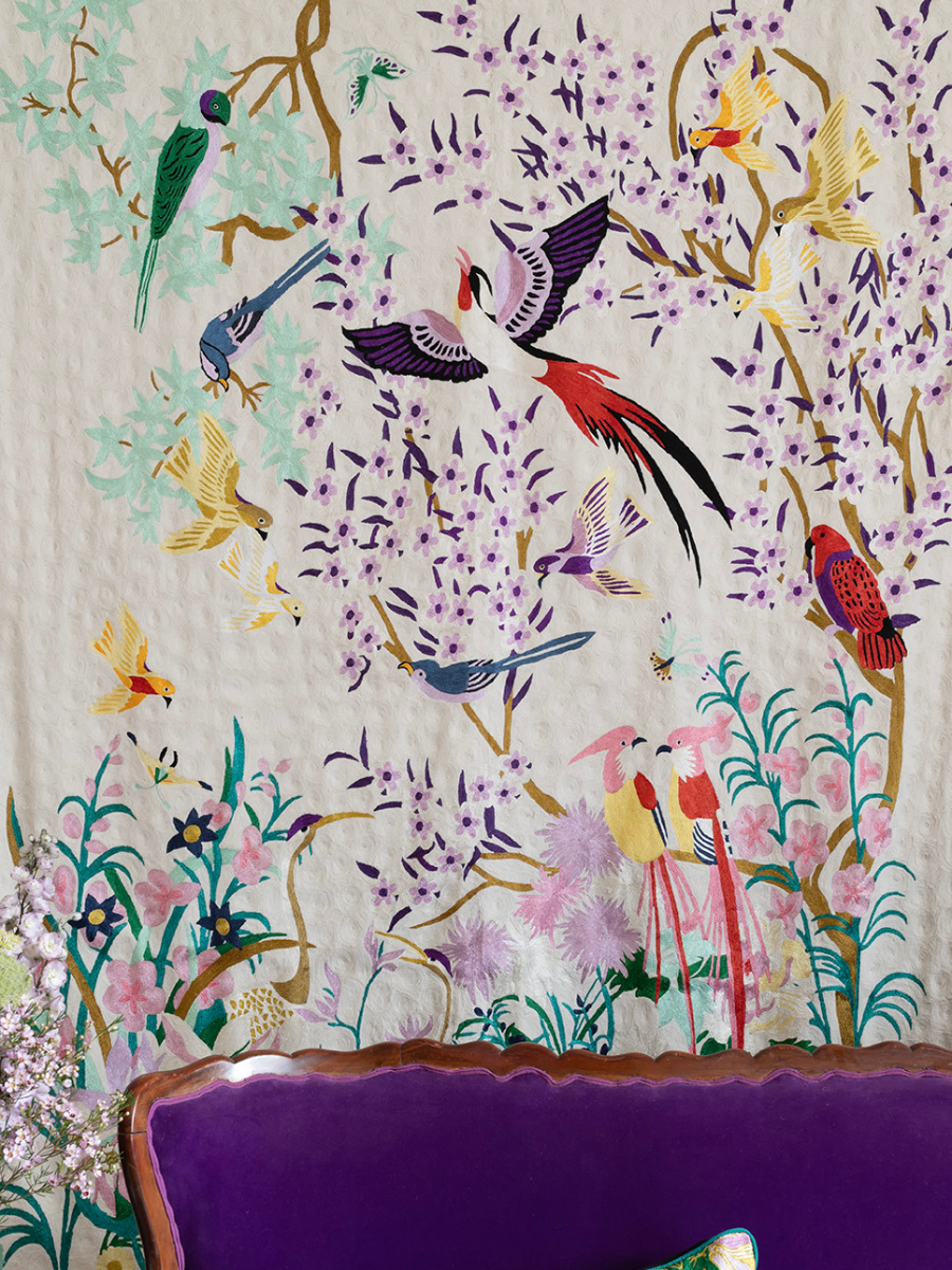 One Hundred Birds One Hundred Flowers - Hand-Embroidered Wall-Hanging