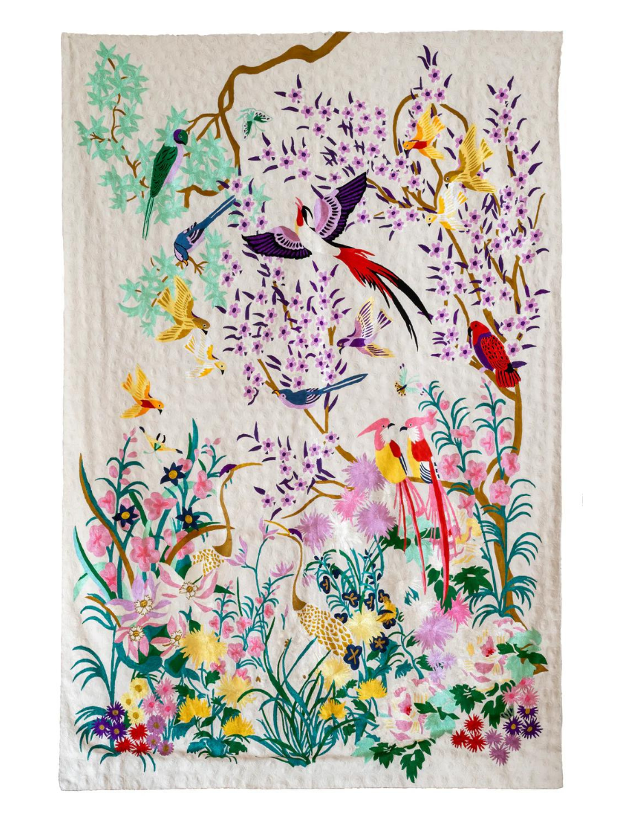 One Hundred Birds One Hundred Flowers - Hand-Embroidered Wall-Hanging