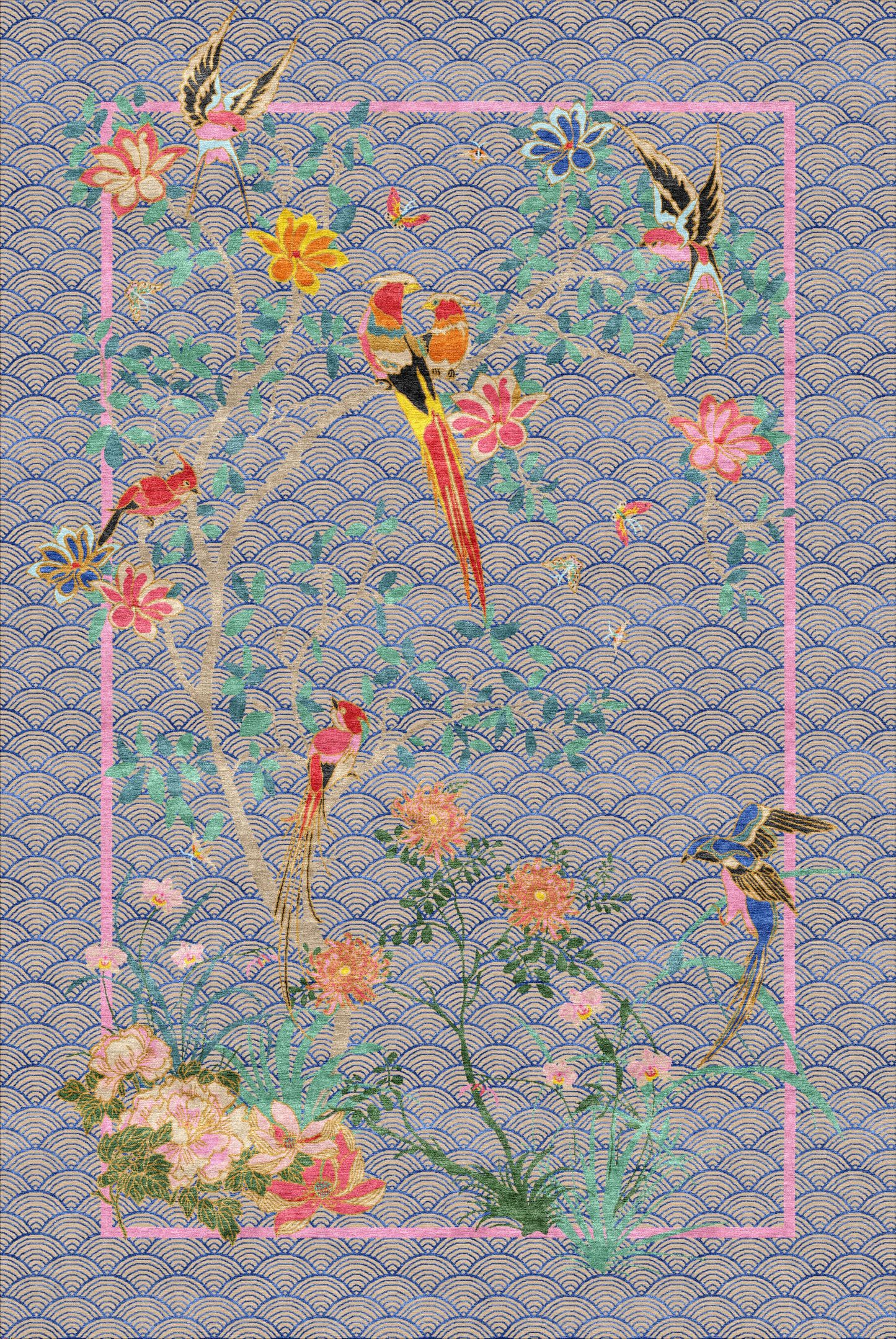 Floral Waves Blue - Hand Knotted Rug