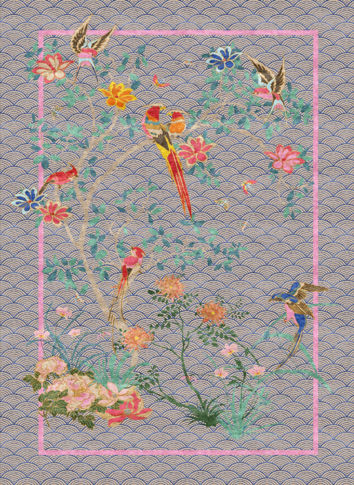 Floral Waves Blue - Hand Knotted Rug