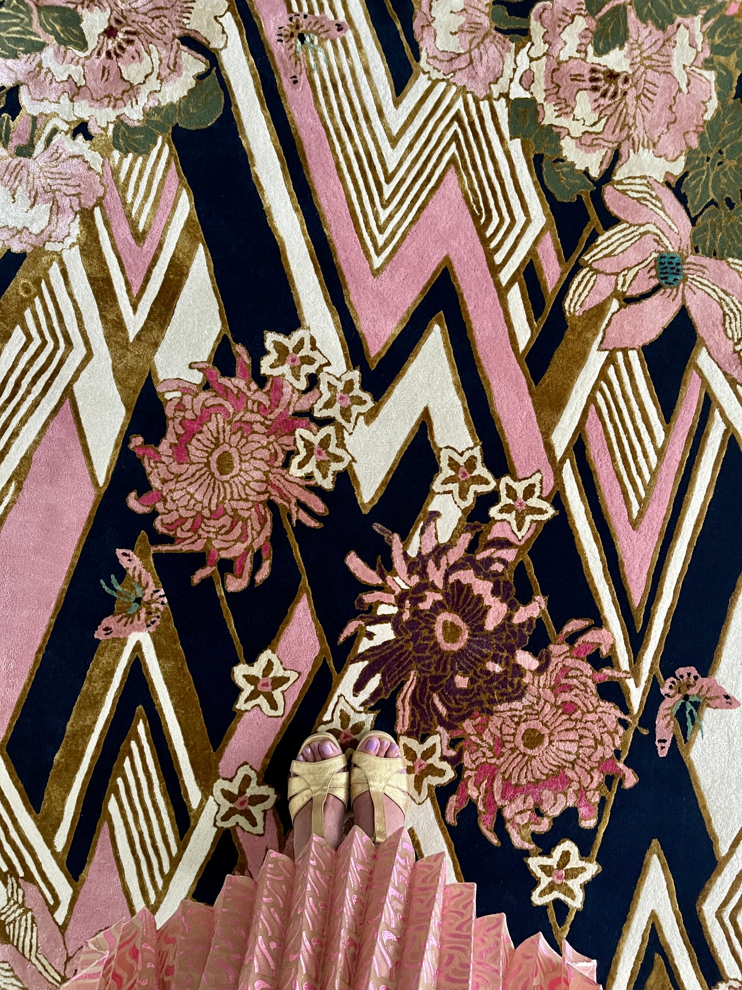 Herringbone Florals Pink & Gold - Hand Tufted Rug