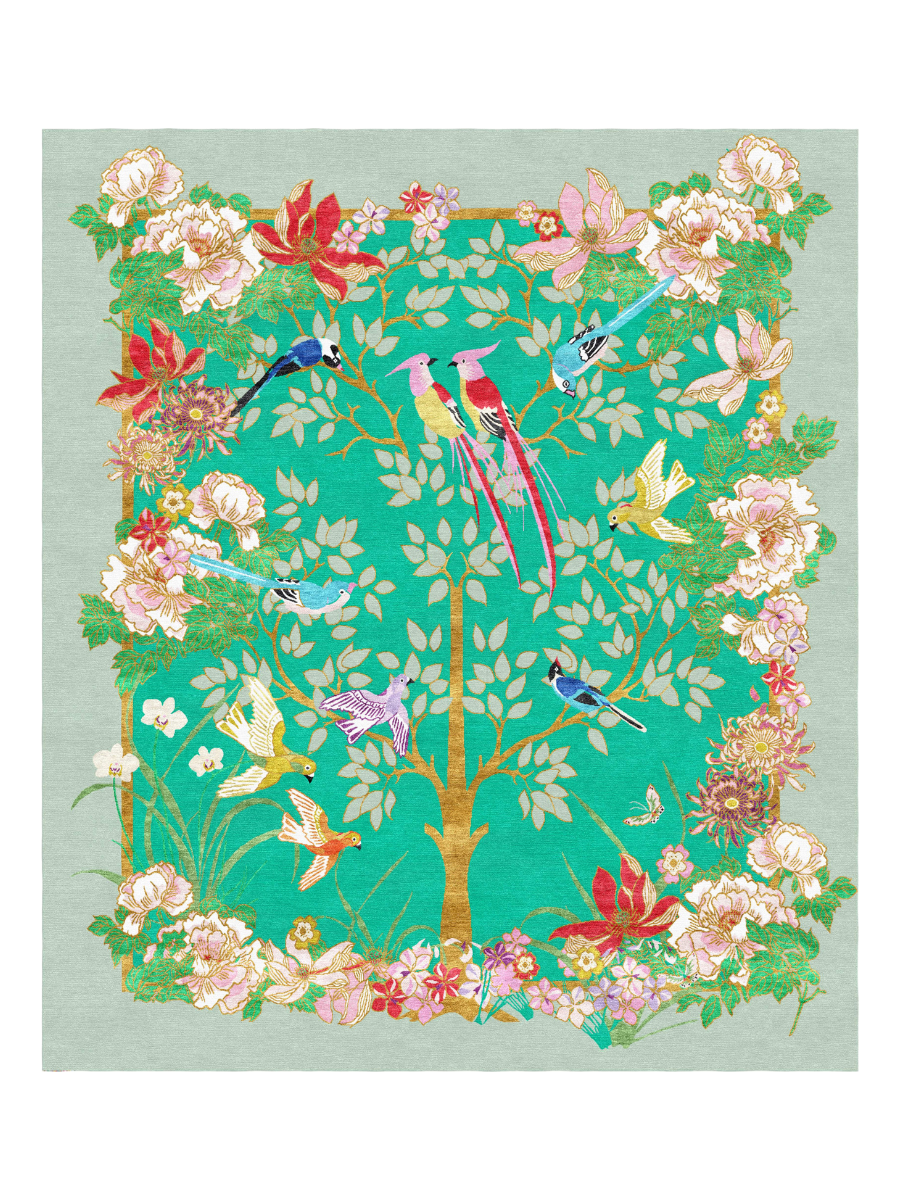 Love Birds Green - Hand Tufted Rug