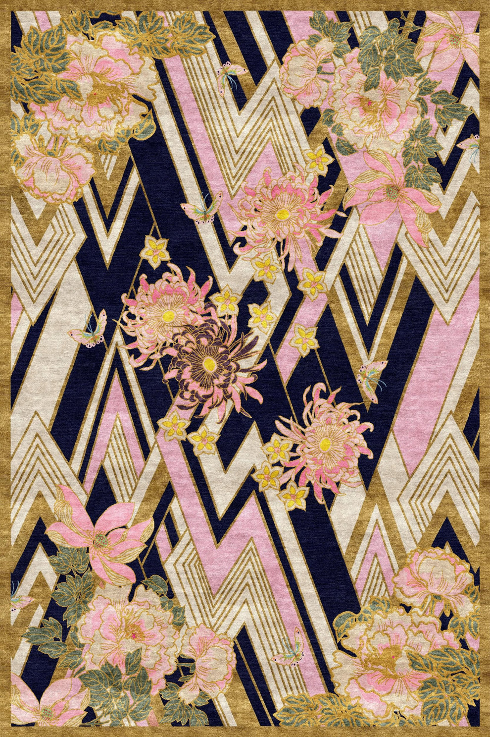 Herringbone Florals Pink & Gold - Hand Tufted Rug – Wendy Morrison Design