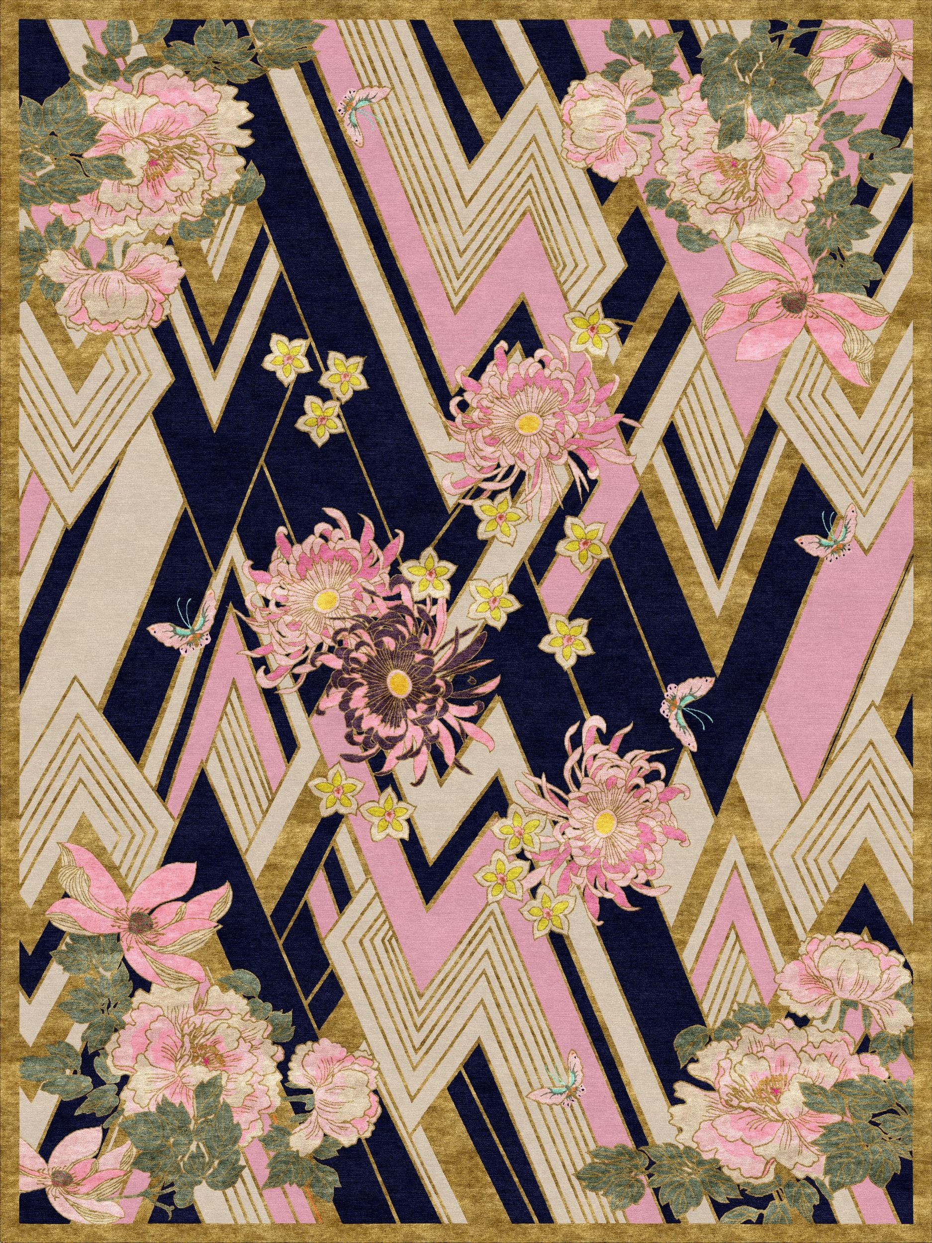 Herringbone Florals Pink & Gold - Hand Tufted Rug – Wendy Morrison Design