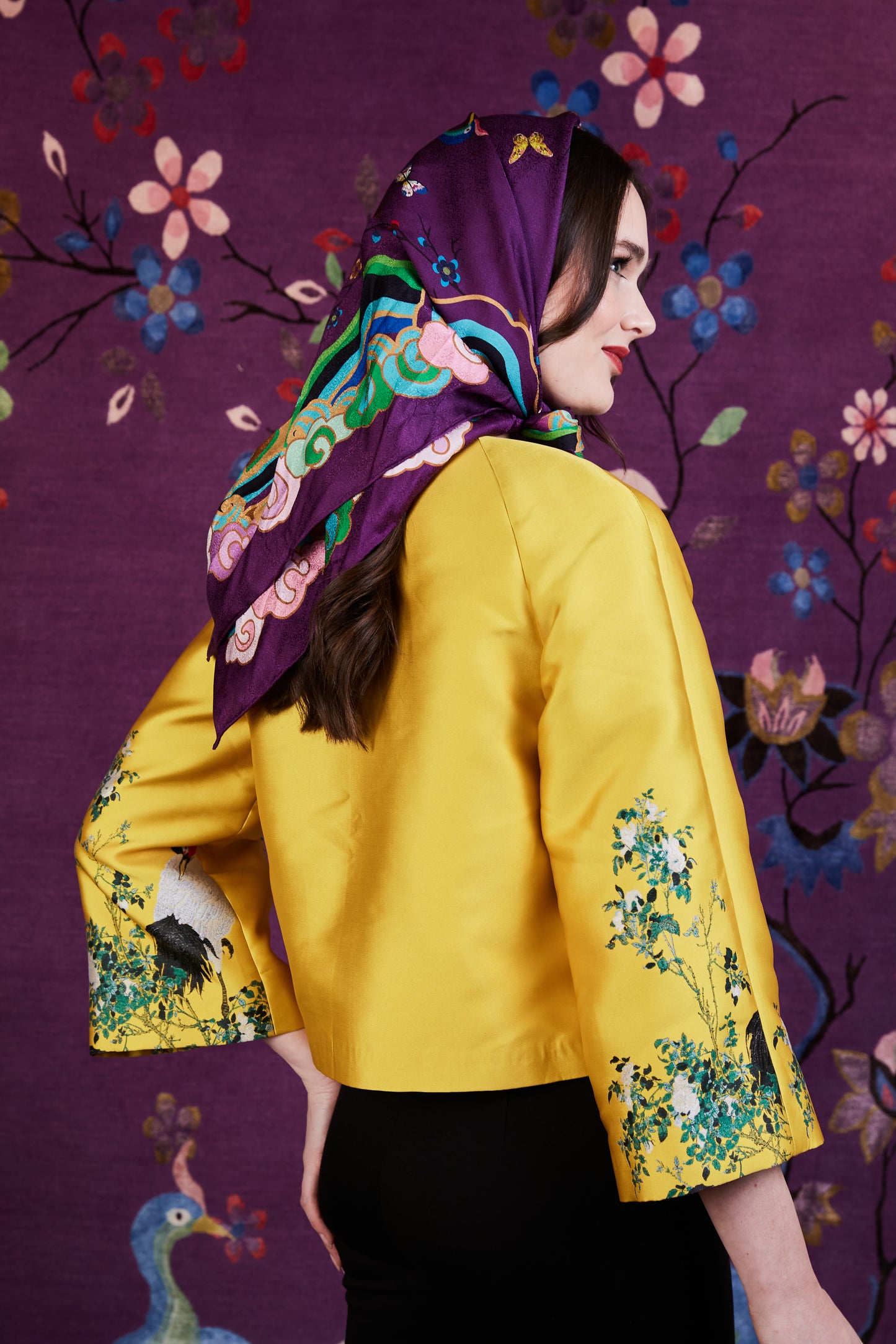 Kujaku Peacock Silk Jacquard Scarf