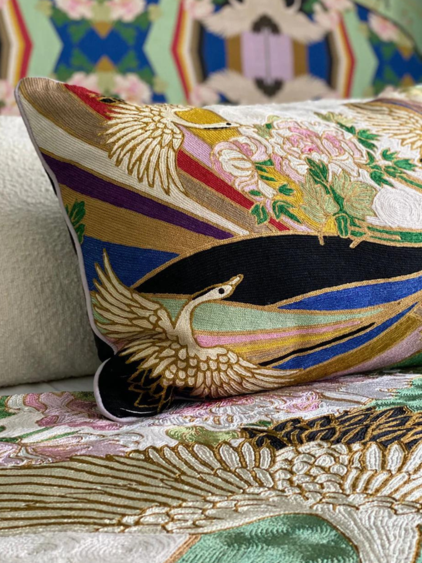 Arc en Ciel Crewel Embroidery Wool & Viscose Cushion