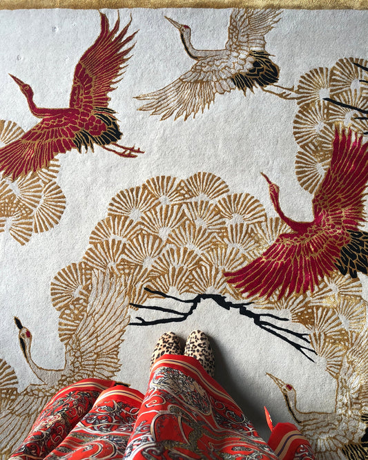 Cranes In Trees - Hand Tufted Rug - Sample